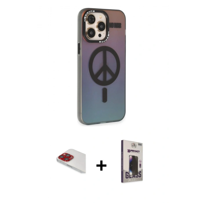 MARSİLYAN™- iPhone 13 Pro Max Kılıf Siluet Modern Koleksiyonu - Siyah Bilvis Hayalet Cam Ekran Koruyucu + Pers Alüminyum Kamera Lens - KI