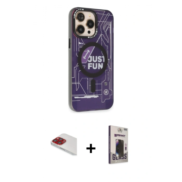 MARSİLYAN™- iPhone 13 Pro Max Kılıf Siluet Modern Koleksiyonu - Siyah Bilvis Hayalet Cam Ekran Koruyucu + Pers Alüminyum Kamera Lens - KI