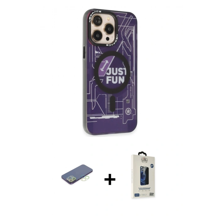 MARSİLYAN™- iPhone 13 Pro Max Kılıf Siluet Modern Koleksiyonu - Siyah Bilvis Hayalet Cam Ekran Koruyucu + Renkli Kamera Lens Koruma Cam - YL