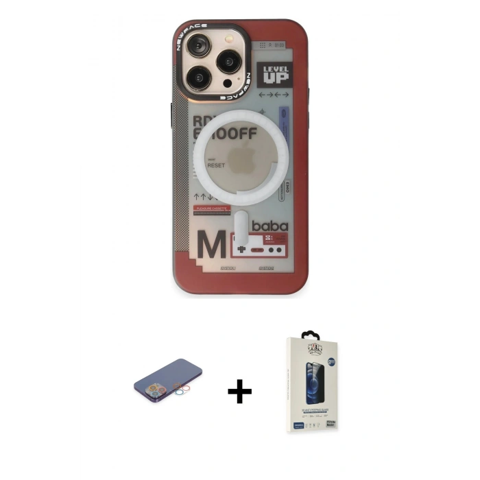 MARSİLYAN™- iPhone 13 Pro Max Kılıf Siluet Modern Koleksiyonu - Siyah Bilvis Hayalet Cam Ekran Koruyucu + Renkli Kamera Lens Koruma Cam - PE