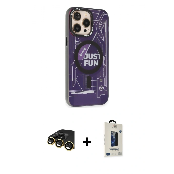 MARSİLYAN™- iPhone 13 Pro Max Kılıf Siluet Modern Koleksiyonu - Siyah Bilvis Hayalet Cam Ekran Koruyucu + Raze Metal Kamera Lens - GD