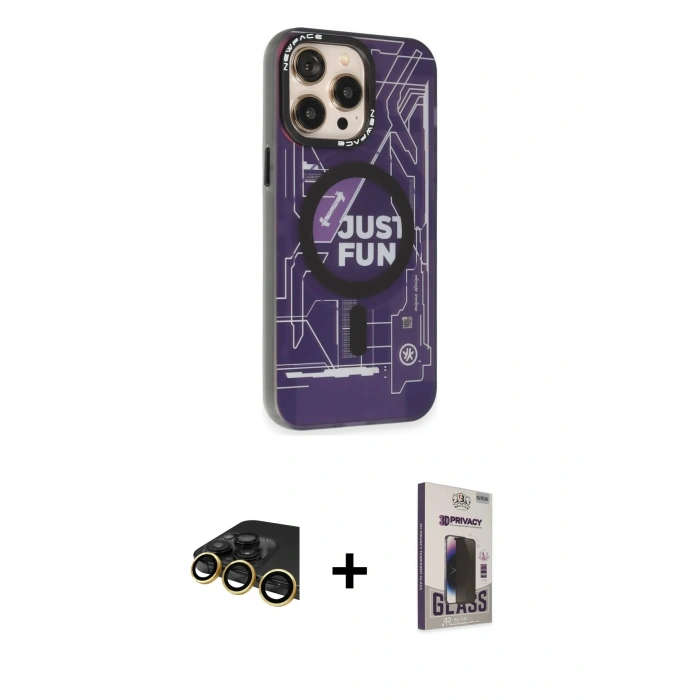 MARSİLYAN™- iPhone 13 Pro Max Kılıf Siluet Modern Koleksiyonu - Siyah Bilvis Hayalet Cam Ekran Koruyucu + Raze Metal Kamera Lens - GD