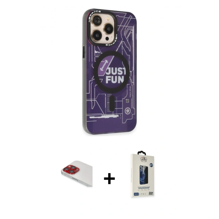 MARSİLYAN™- iPhone 13 Pro Max Kılıf Siluet Modern Koleksiyonu - Siyah Bilvis Hayalet Cam Ekran Koruyucu + Pers Alüminyum Kamera Lens - KI