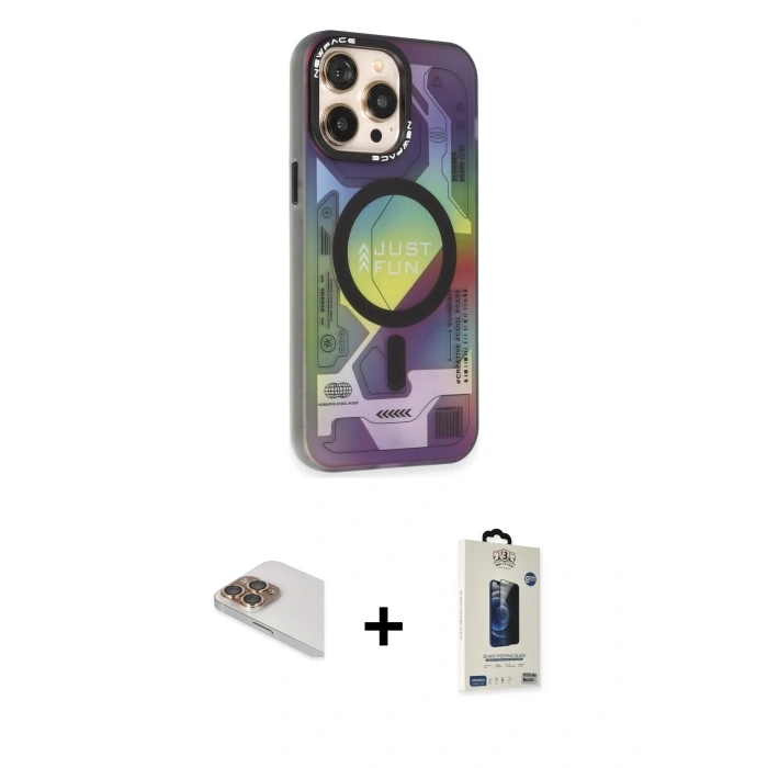 MARSİLYAN™- iPhone 13 Pro Max Kılıf Siluet Modern Koleksiyonu - Siyah Bilvis Hayalet Cam Ekran Koruyucu + Pers Alüminyum Kamera Lens - GD
