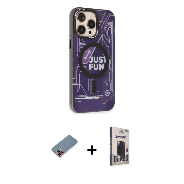 MARSİLYAN™- iPhone 13 Pro Max Kılıf Siluet Modern Koleksiyonu - Siyah Bilvis Hayalet Cam Ekran Koruyucu + Kırmızı Metal Kamera Lens Koruma Cam