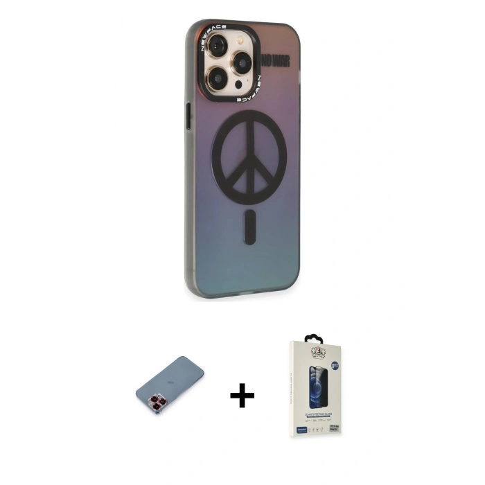MARSİLYAN™- iPhone 13 Pro Max Kılıf Siluet Modern Koleksiyonu - Siyah Bilvis Hayalet Cam Ekran Koruyucu + Kırmızı Metal Kamera Lens Koruma Cam