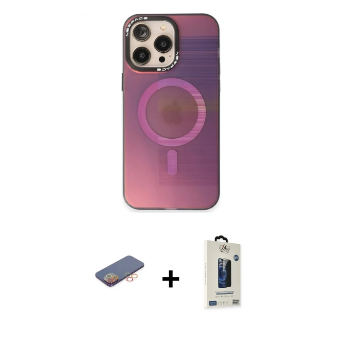 MARSİLYAN™- iPhone 13 Pro Max Kılıf Siluet Modern Koleksiyonu - Siyah Bilvis Hayalet Cam Ekran Koruyucu + Renkli Kamera Lens Koruma Cam - TU