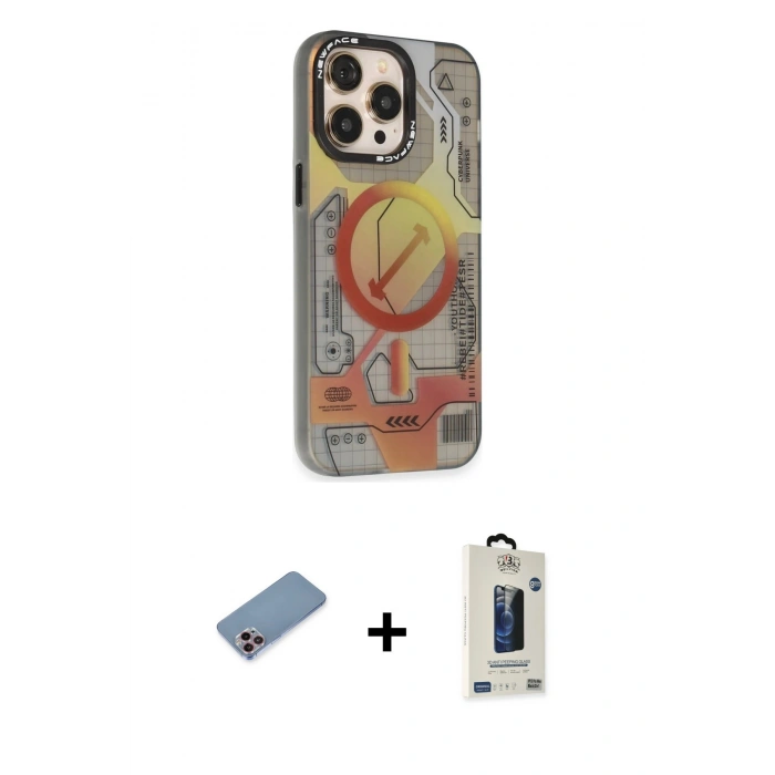 MARSİLYAN™- iPhone 13 Pro Max Kılıf Siluet Modern Koleksiyonu - Siyah Bilvis Hayalet Cam Ekran Koruyucu + Shine Kamera Lens Koruma Cam - PE