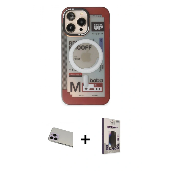 MARSİLYAN™- iPhone 13 Pro Max Kılıf Siluet Modern Koleksiyonu - Siyah Bilvis Hayalet Cam Ekran Koruyucu + Mor Rainbow Kamera Lens Koruma Cam