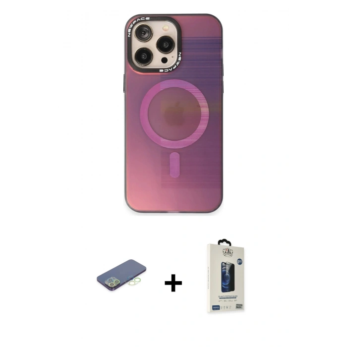 MARSİLYAN™- iPhone 13 Pro Max Kılıf Siluet Modern Koleksiyonu - Siyah Bilvis Hayalet Cam Ekran Koruyucu + Renkli Kamera Lens Koruma Cam - YL