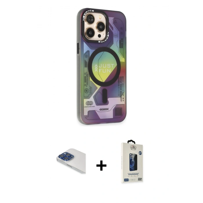 MARSİLYAN™- iPhone 13 Pro Max Kılıf Siluet Modern Koleksiyonu - Siyah Bilvis Hayalet Cam Ekran Koruyucu + Pers Alüminyum Kamera Lens - LT