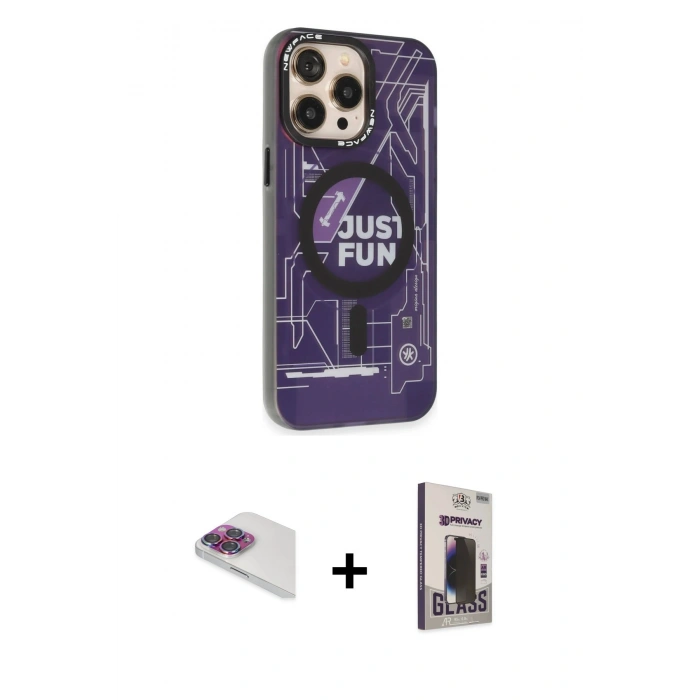 MARSİLYAN™- iPhone 13 Pro Max Kılıf Siluet Modern Koleksiyonu - Siyah Bilvis Hayalet Cam Ekran Koruyucu + Gökkuşağı Pers Alüminyum Kamera Lens