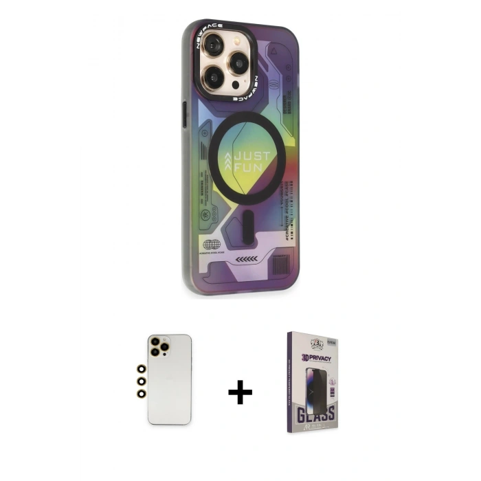 MARSİLYAN™- iPhone 13 Pro Max Kılıf Siluet Modern Koleksiyonu - Siyah Bilvis Hayalet Cam Ekran Koruyucu + Shine Kamera Lens - GD