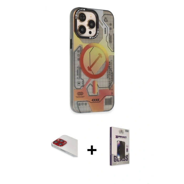 MARSİLYAN™- iPhone 13 Pro Max Kılıf Siluet Modern Koleksiyonu - Siyah Bilvis Hayalet Cam Ekran Koruyucu + Pers Alüminyum Kamera Lens - KI