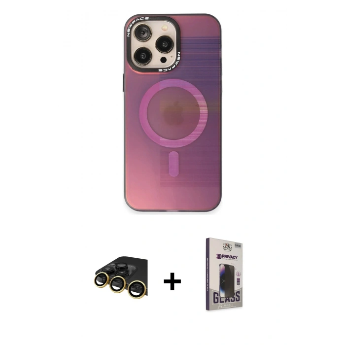 MARSİLYAN™- iPhone 13 Pro Max Kılıf Siluet Modern Koleksiyonu - Siyah Bilvis Hayalet Cam Ekran Koruyucu + Raze Metal Kamera Lens - GD