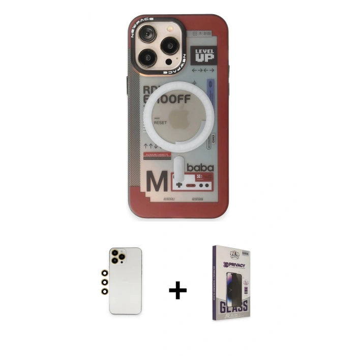 MARSİLYAN™- iPhone 13 Pro Max Kılıf Siluet Modern Koleksiyonu - Siyah Bilvis Hayalet Cam Ekran Koruyucu + Shine Kamera Lens - GD