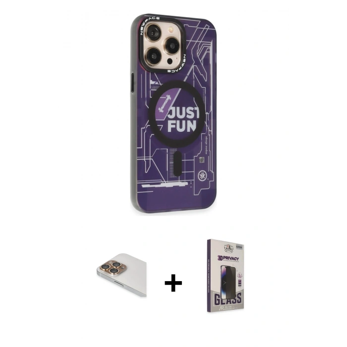 MARSİLYAN™- iPhone 13 Pro Max Kılıf Siluet Modern Koleksiyonu - Siyah Bilvis Hayalet Cam Ekran Koruyucu + Pers Alüminyum Kamera Lens - GD