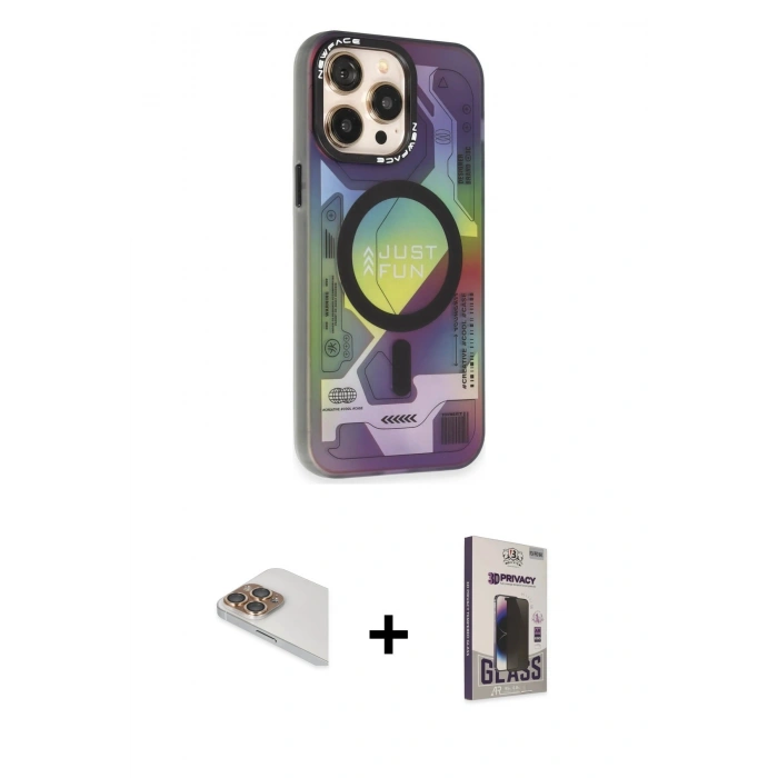MARSİLYAN™- iPhone 13 Pro Max Kılıf Siluet Modern Koleksiyonu - Siyah Bilvis Hayalet Cam Ekran Koruyucu + Pers Alüminyum Kamera Lens - GD