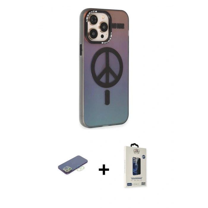 MARSİLYAN™- iPhone 13 Pro Max Kılıf Siluet Modern Koleksiyonu - Siyah Bilvis Hayalet Cam Ekran Koruyucu + Renkli Kamera Lens Koruma Cam - YL