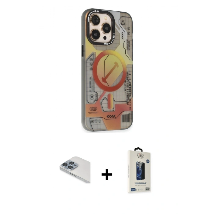 MARSİLYAN™- iPhone 13 Pro Max Kılıf Siluet Modern Koleksiyonu - Siyah Bilvis Hayalet Cam Ekran Koruyucu + Sierra Blue Pers Alüminyum Kamera Lens