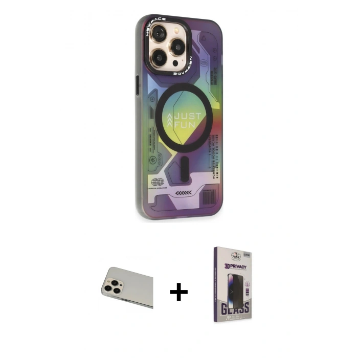 MARSİLYAN™- iPhone 13 Pro Max Kılıf Siluet Modern Koleksiyonu - Siyah Bilvis Hayalet Cam Ekran Koruyucu + Rainbow Kamera Lens Koruma Cam - REGD