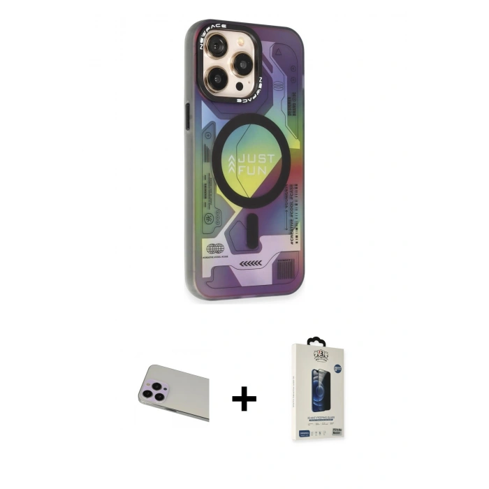 MARSİLYAN™- iPhone 13 Pro Max Kılıf Siluet Modern Koleksiyonu - Siyah Bilvis Hayalet Cam Ekran Koruyucu + Rainbow Kamera Lens Koruma Cam - MR