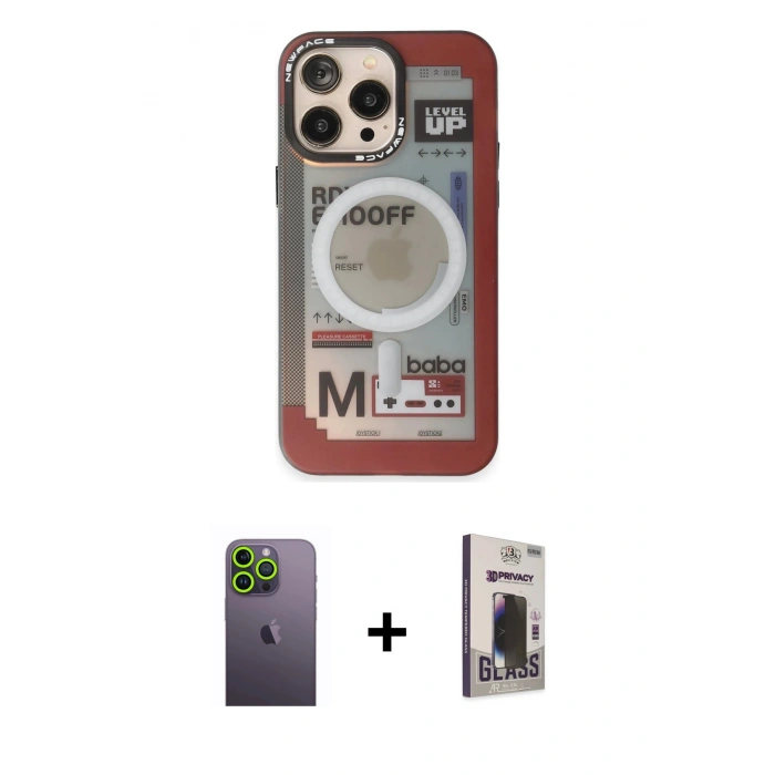 MARSİLYAN™- iPhone 13 Pro Max Kılıf Siluet Modern Koleksiyonu - Siyah Bilvis Hayalet Cam Ekran Koruyucu + Neon Fosforlu Kamera Lens - YL