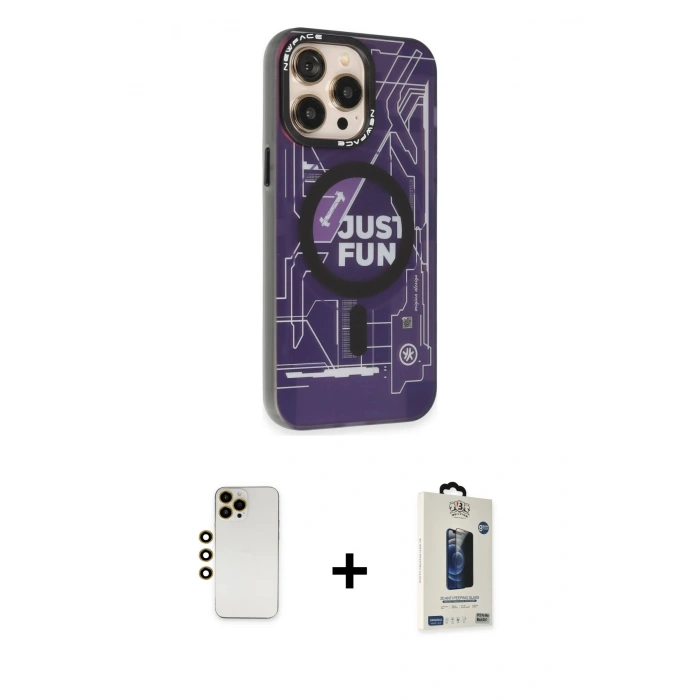MARSİLYAN™- iPhone 13 Pro Max Kılıf Siluet Modern Koleksiyonu - Siyah Bilvis Hayalet Cam Ekran Koruyucu + Shine Kamera Lens - GD