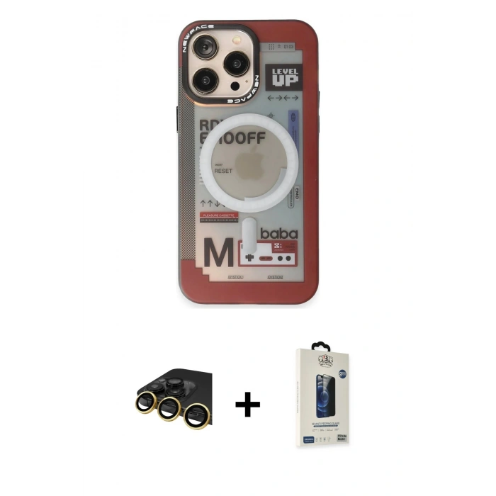 MARSİLYAN™- iPhone 13 Pro Max Kılıf Siluet Modern Koleksiyonu - Siyah Bilvis Hayalet Cam Ekran Koruyucu + Raze Metal Kamera Lens - GD