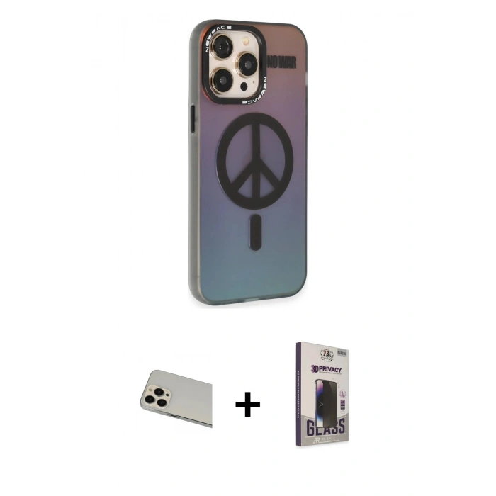 MARSİLYAN™- iPhone 13 Pro Max Kılıf Siluet Modern Koleksiyonu - Siyah Bilvis Hayalet Cam Ekran Koruyucu + Rainbow Kamera Lens Koruma Cam - REGD