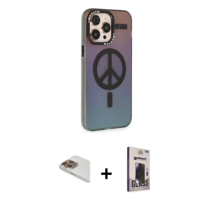 MARSİLYAN™- iPhone 13 Pro Max Kılıf Siluet Modern Koleksiyonu - Siyah Bilvis Hayalet Cam Ekran Koruyucu + Pers Alüminyum Kamera Lens - GD