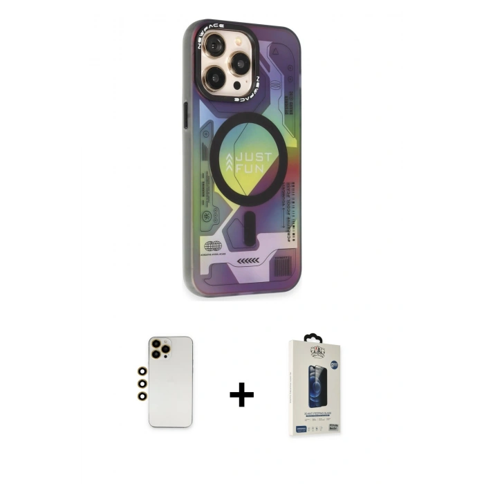 MARSİLYAN™- iPhone 13 Pro Max Kılıf Siluet Modern Koleksiyonu - Siyah Bilvis Hayalet Cam Ekran Koruyucu + Shine Kamera Lens - GD