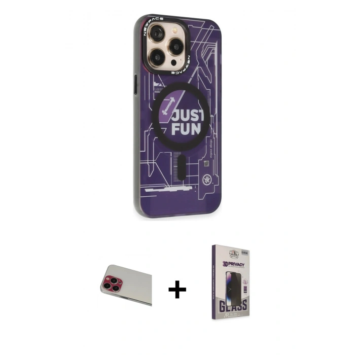 MARSİLYAN™- iPhone 13 Pro Max Kılıf Siluet Modern Koleksiyonu - Siyah Bilvis Hayalet Cam Ekran Koruyucu + Rainbow Kamera Lens Koruma Cam - KI