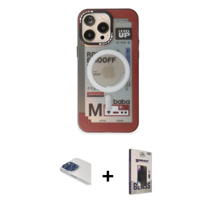 MARSİLYAN™- iPhone 13 Pro Max Kılıf Siluet Modern Koleksiyonu - Siyah Bilvis Hayalet Cam Ekran Koruyucu + Pers Alüminyum Kamera Lens - LT