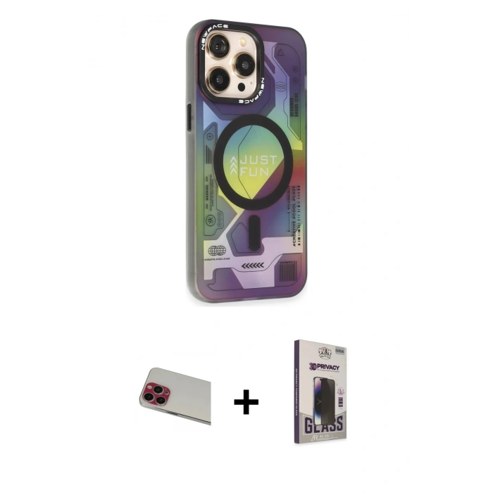 MARSİLYAN™- iPhone 13 Pro Max Kılıf Siluet Modern Koleksiyonu - Siyah Bilvis Hayalet Cam Ekran Koruyucu + Rainbow Kamera Lens Koruma Cam - KI