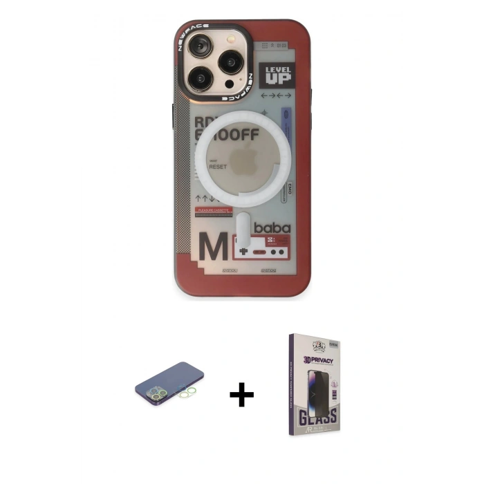 MARSİLYAN™- iPhone 13 Pro Max Kılıf Siluet Modern Koleksiyonu - Siyah Bilvis Hayalet Cam Ekran Koruyucu + Renkli Kamera Lens Koruma Cam - YL