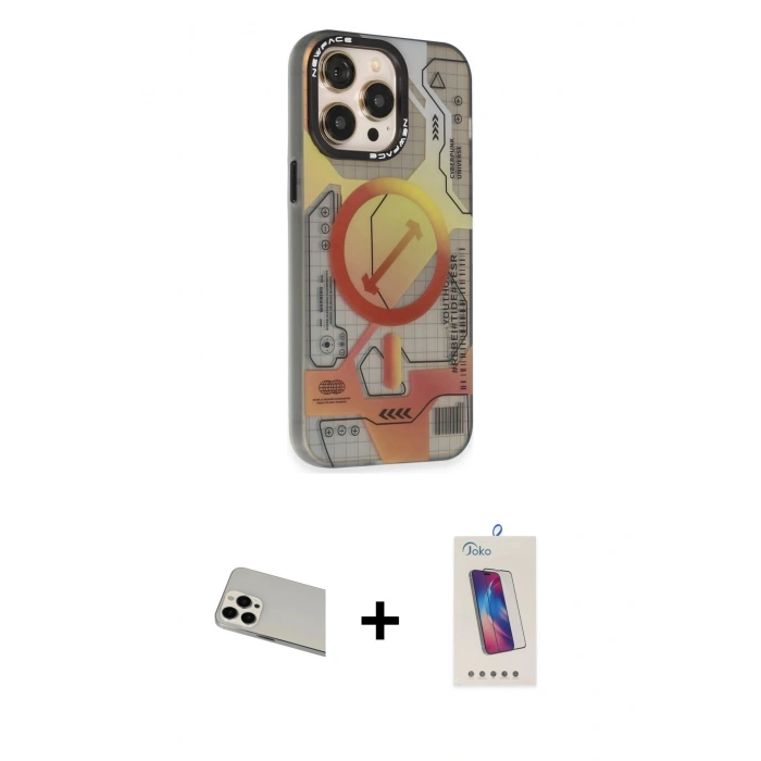 MARSİLYAN™- iPhone 13 Pro Max Kılıf Siluet Modern Koleksiyonu - Siyah Joko 5D Cam + Rainbow Kamera Lens Koruma Cam - BZ