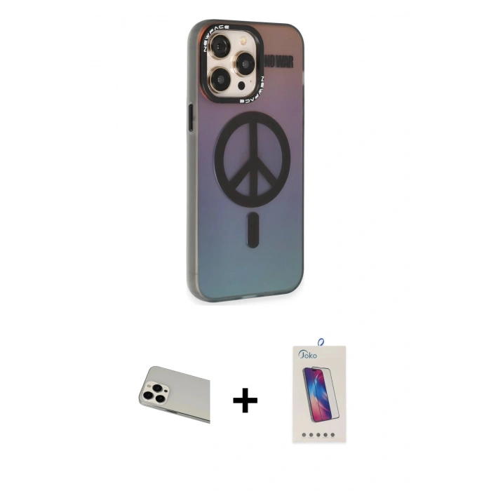 MARSİLYAN™- iPhone 13 Pro Max Kılıf Siluet Modern Koleksiyonu - Siyah Joko 5D Cam + Rainbow Kamera Lens Koruma Cam - BZ
