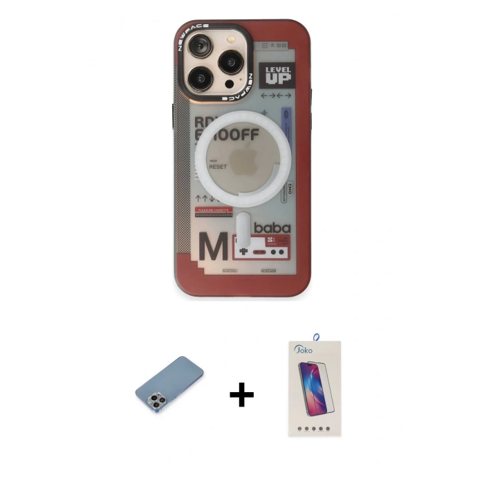 MARSİLYAN™- iPhone 13 Pro Max Kılıf Siluet Modern Koleksiyonu - Siyah Joko 5D Cam + Gökkuşağı Shine Kamera Lens Koruma Cam