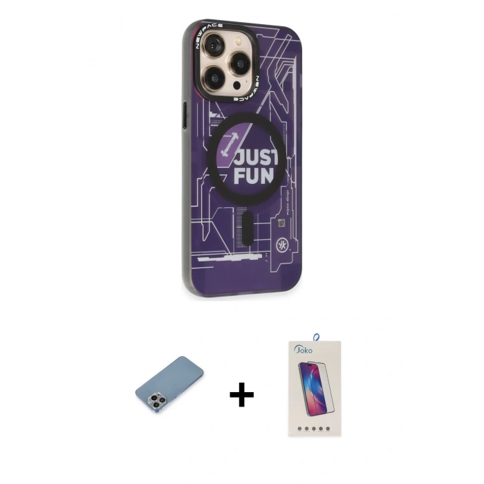 MARSİLYAN™- iPhone 13 Pro Max Kılıf Siluet Modern Koleksiyonu - Siyah Joko 5D Cam + Gökkuşağı Shine Kamera Lens Koruma Cam