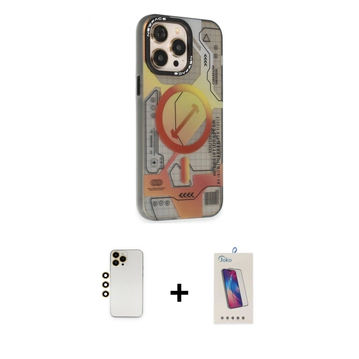 MARSİLYAN™- iPhone 13 Pro Max Kılıf Siluet Modern Koleksiyonu - Siyah Joko 5D Cam + Shine Kamera Lens - GD