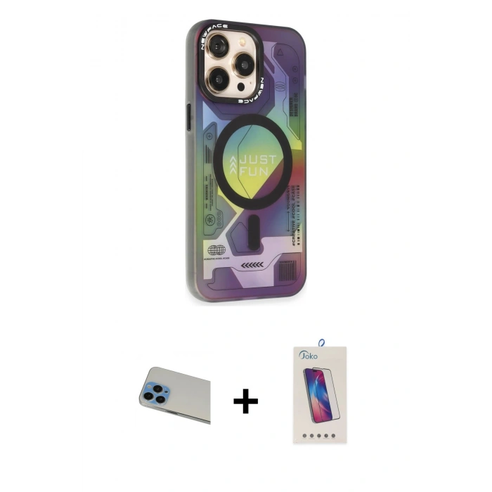 MARSİLYAN™- iPhone 13 Pro Max Kılıf Siluet Modern Koleksiyonu - Siyah Joko 5D Cam + Rainbow Kamera Lens Koruma Cam - MI