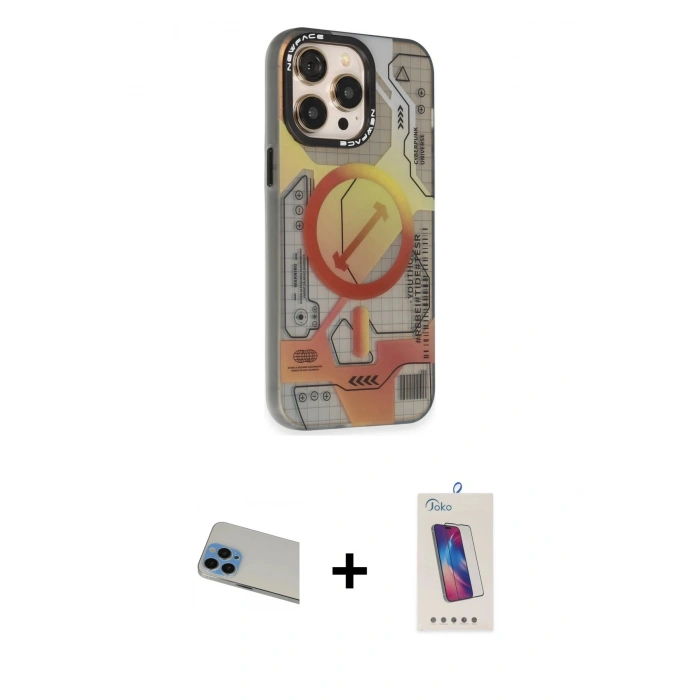 MARSİLYAN™- iPhone 13 Pro Max Kılıf Siluet Modern Koleksiyonu - Siyah Joko 5D Cam + Rainbow Kamera Lens Koruma Cam - MI