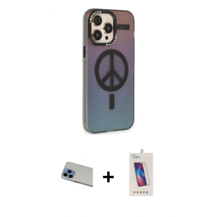 MARSİLYAN™- iPhone 13 Pro Max Kılıf Siluet Modern Koleksiyonu - Siyah Joko 5D Cam + Rainbow Kamera Lens Koruma Cam - MI
