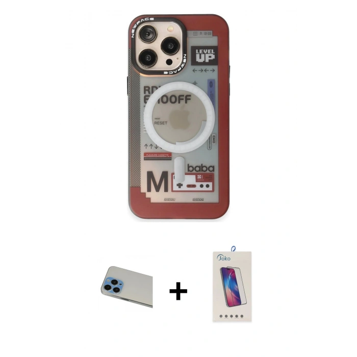 MARSİLYAN™- iPhone 13 Pro Max Kılıf Siluet Modern Koleksiyonu - Siyah Joko 5D Cam + Rainbow Kamera Lens Koruma Cam - MI