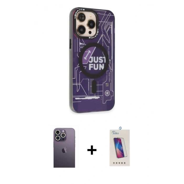 MARSİLYAN™- iPhone 13 Pro Max Kılıf Siluet Modern Koleksiyonu - Siyah Joko 5D Cam + Neon Fosforlu Kamera Lens - BZ
