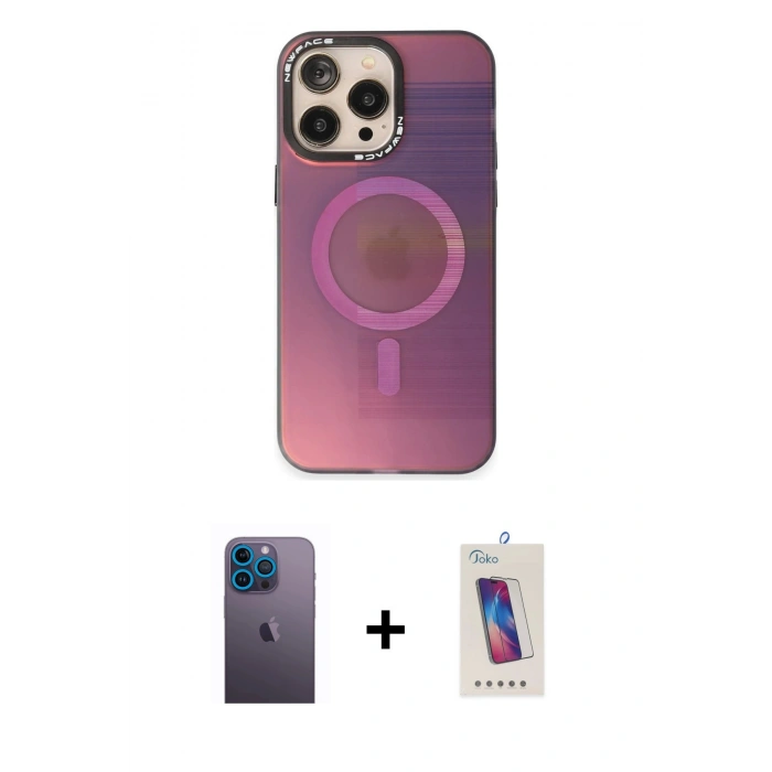 MARSİLYAN™- iPhone 13 Pro Max Kılıf Siluet Modern Koleksiyonu - Siyah Joko 5D Cam + Neon Fosforlu Kamera Lens - MI