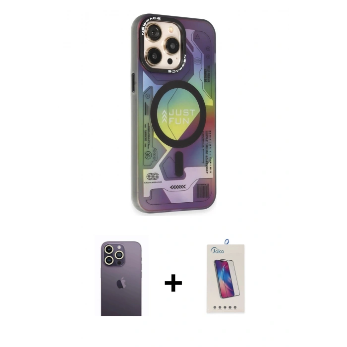 MARSİLYAN™- iPhone 13 Pro Max Kılıf Siluet Modern Koleksiyonu - Siyah Joko 5D Cam + Neon Fosforlu Kamera Lens - BZ