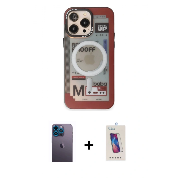 MARSİLYAN™- iPhone 13 Pro Max Kılıf Siluet Modern Koleksiyonu - Siyah Joko 5D Cam + Neon Fosforlu Kamera Lens - MI