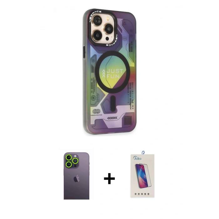 MARSİLYAN™- iPhone 13 Pro Max Kılıf Siluet Modern Koleksiyonu - Siyah Joko 5D Cam + Neon Fosforlu Kamera Lens - YL